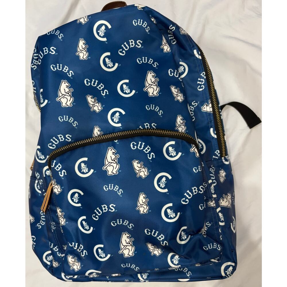 Chicago Cubs FOCO All-Over Print Backpack Blue Gold Zip MLB Fan Gear EUC